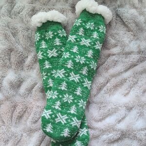 Green and White Knit Socks